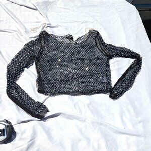 Top Chic Mesh Studded Crop Top Lightweight with Small Tear on Collar Priced LOW